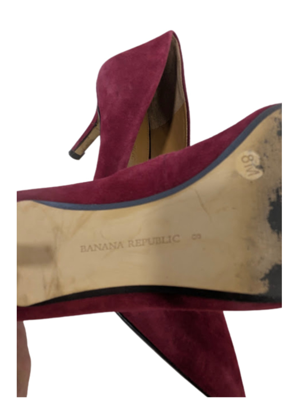 Banana Republic Suede Pumps 8 Burgundy Pointed Toe Stiletto Heels Office Siren - Picture 10 of 12